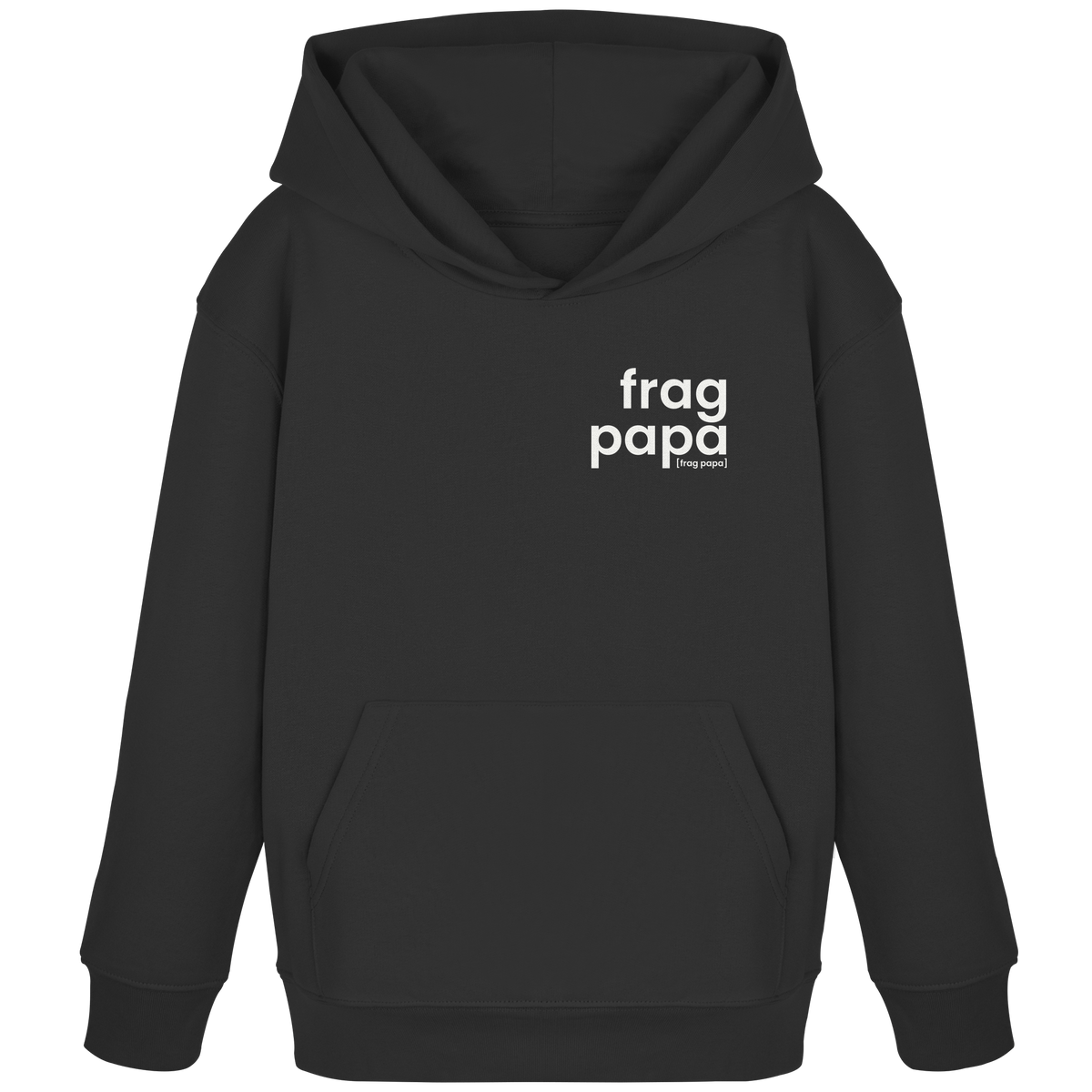 Schwarzer Kinder Hoodie frag papa von JoisPulse, flach liegend fotografiert