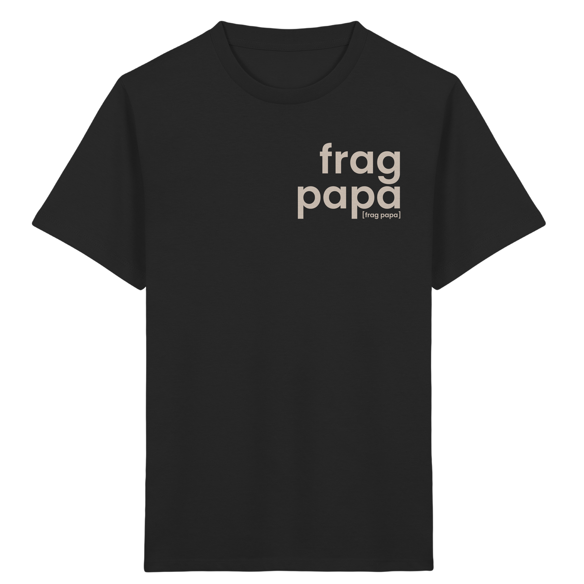 Schwarzes Kinder T-Shirt frag papa von JoisPulse, flach liegend fotografiert