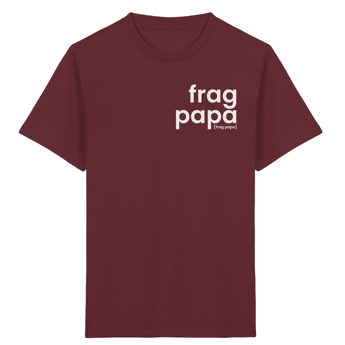 Bordeauxrotes Kinder T-Shirt frag papa von JoisPulse, flach liegend fotografiert
