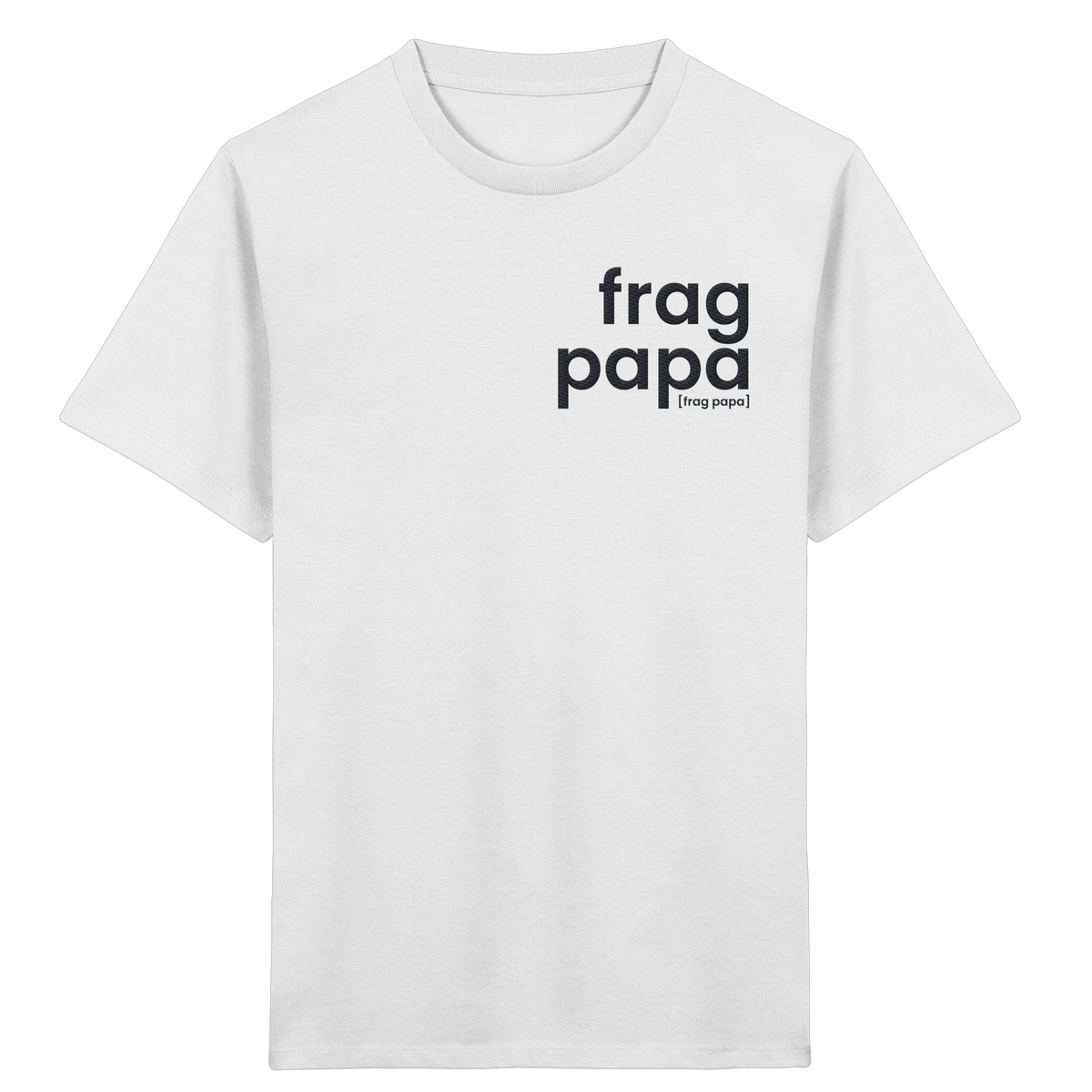 Weißes Kinder T-Shirt frag papa von JoisPulse, flach liegend fotografiert