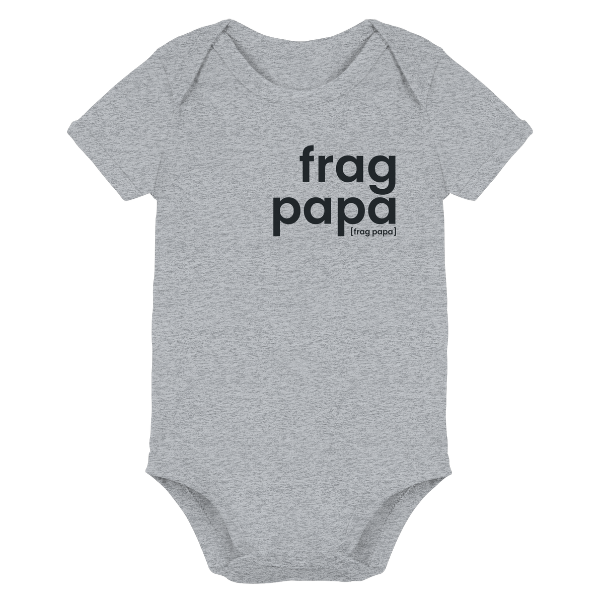 Grau melierter Baby Body frag papa von JoisPulse, flach liegend fotografiert