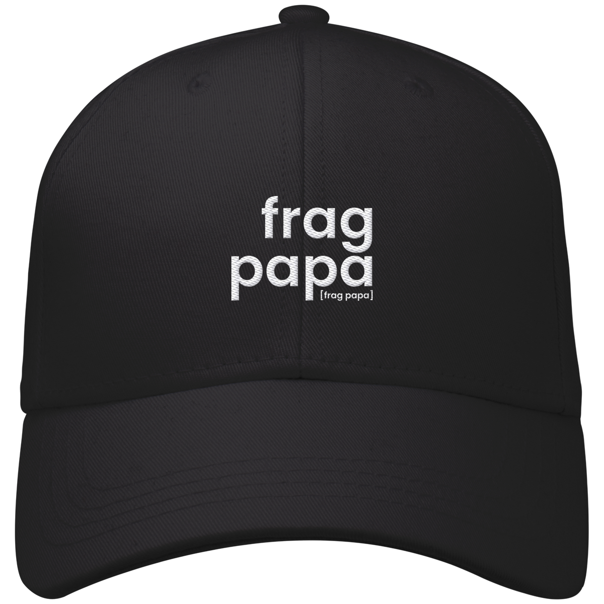 Schwarzes Bio Basecap frag papa von JoisPulse mit gesticktem Statement