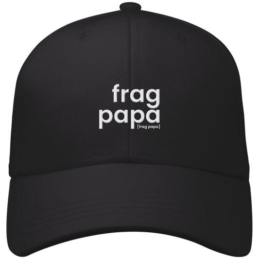 Schwarzes Bio Basecap frag papa von JoisPulse mit gesticktem Statement