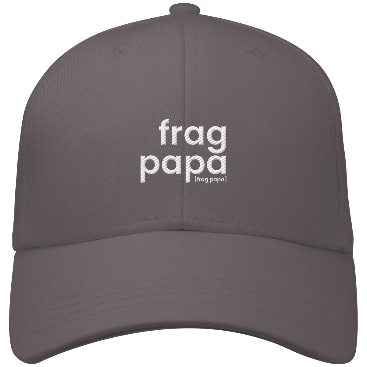 Anthrazitfarbenes Bio Basecap frag papa von JoisPulse mit gesticktem Statement