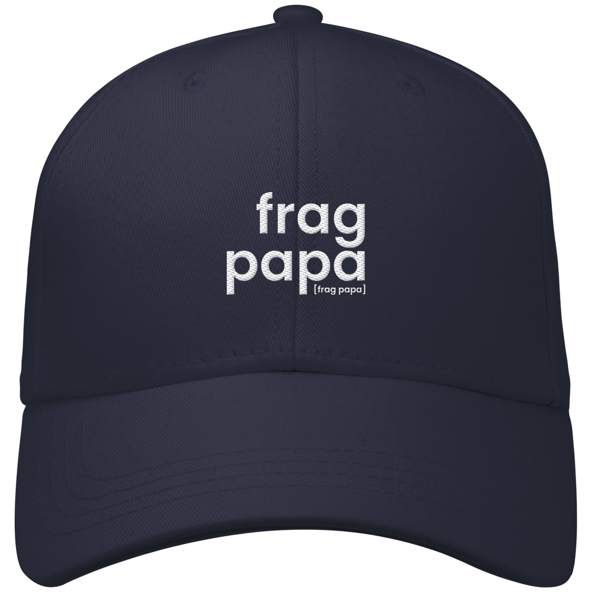 Dunkelblaues Bio Basecap frag papa von JoisPulse mit gesticktem Statement