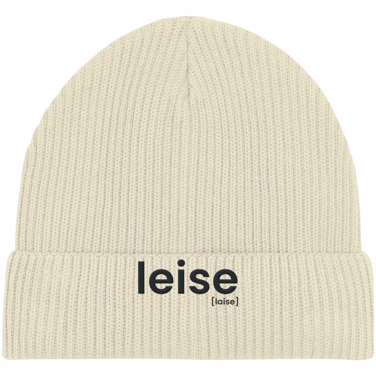 leise. – Bio Fisherman Beanie mit lässigem Strick