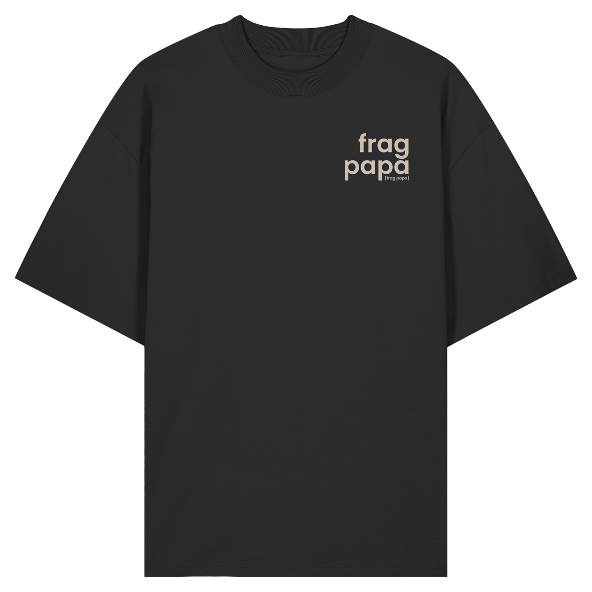 Schwarzes Oversized T-Shirt frag papa von JoisPulse, flach liegend fotografiert
