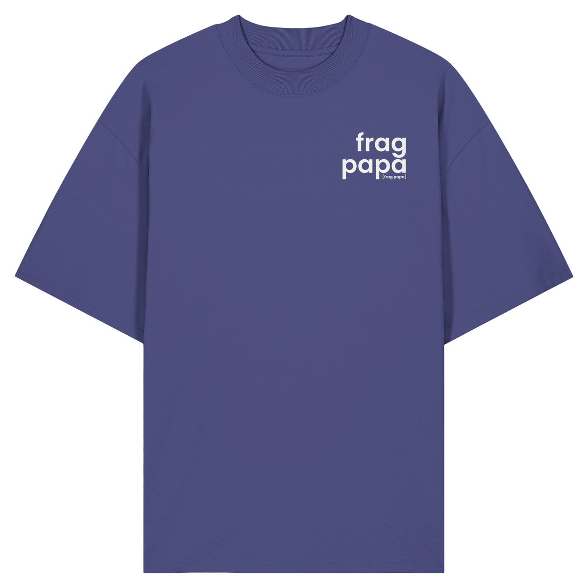 Graublaues Oversized T-Shirt frag papa von JoisPulse in Dusk, flach liegend fotografiert