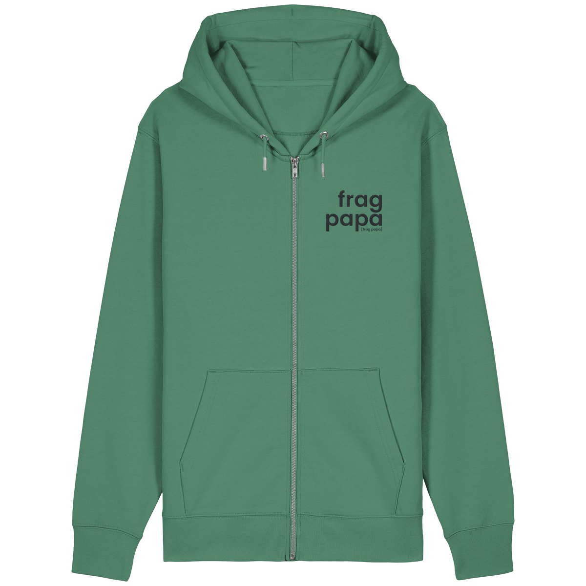 Grüner Bio Zip-Hoodie frag papa von JoisPulse, flach liegend fotografiert