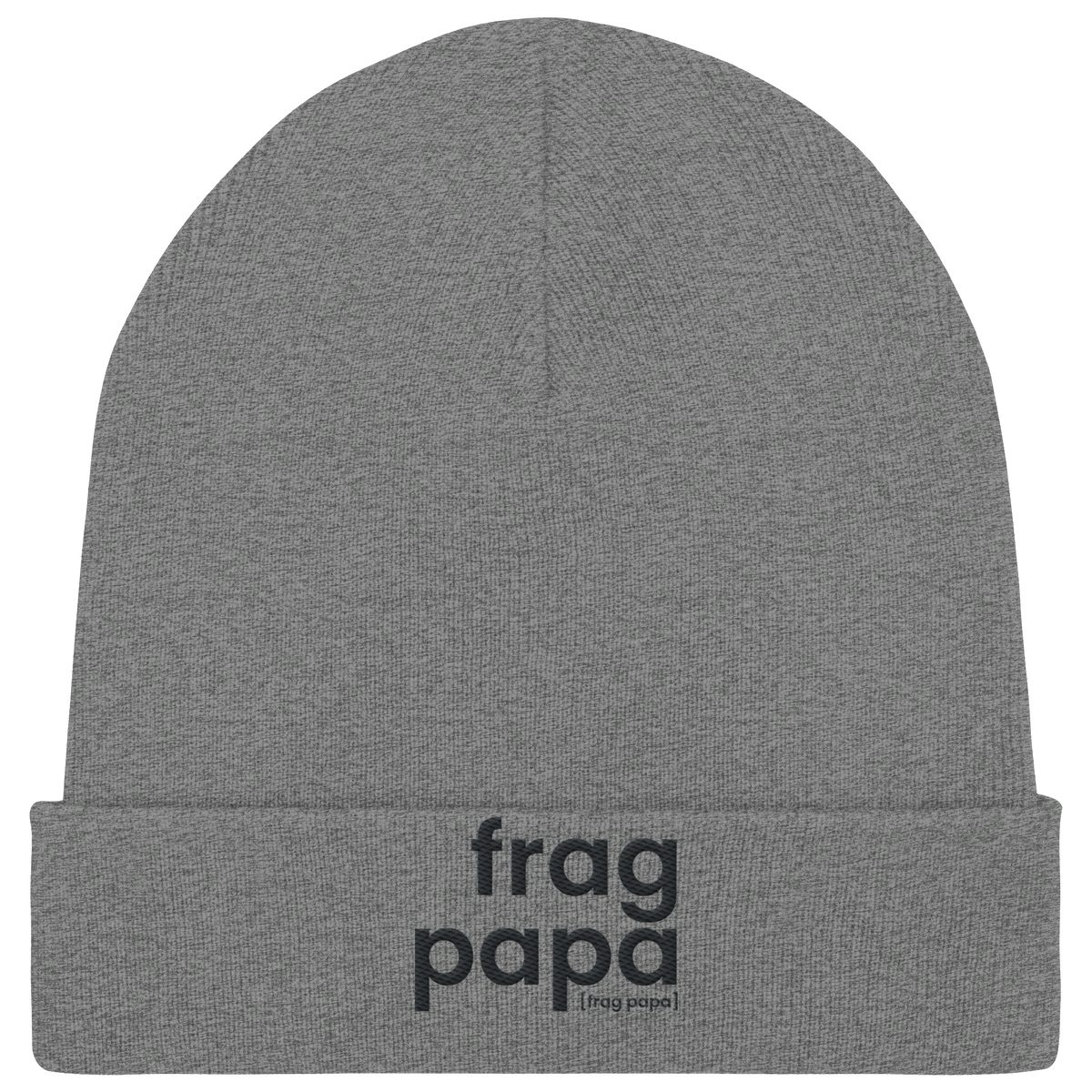 Grau melierte Rib Beanie frag papa von JoisPulse mit gesticktem Statement