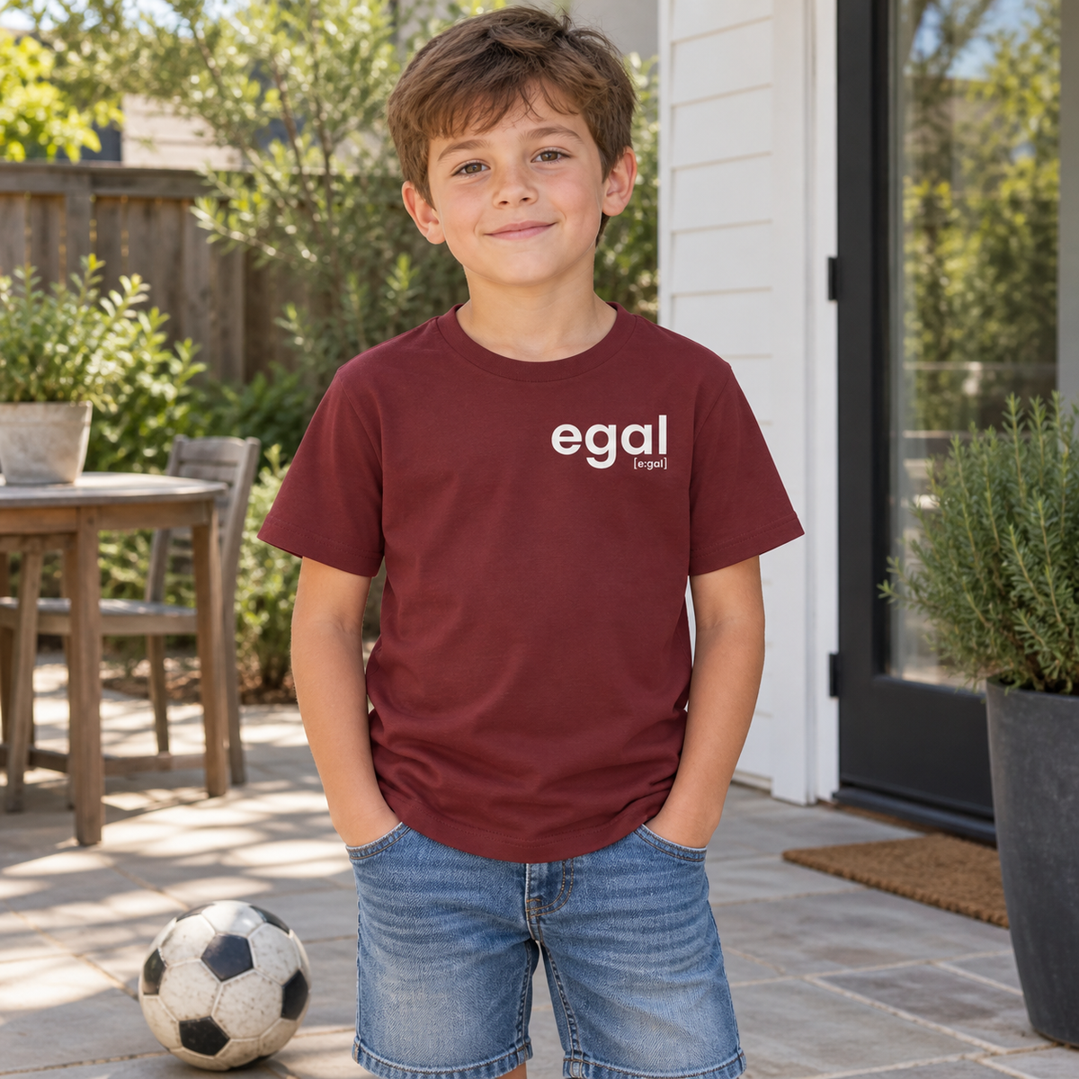 Egal Kinder-Shirt in Burgundy beim Spielen.