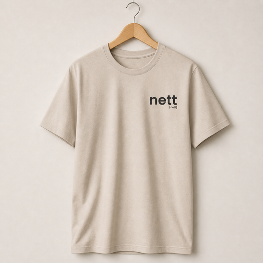 Beiges Bio T-Shirt nett von JoisPulse, flach liegend fotografiert