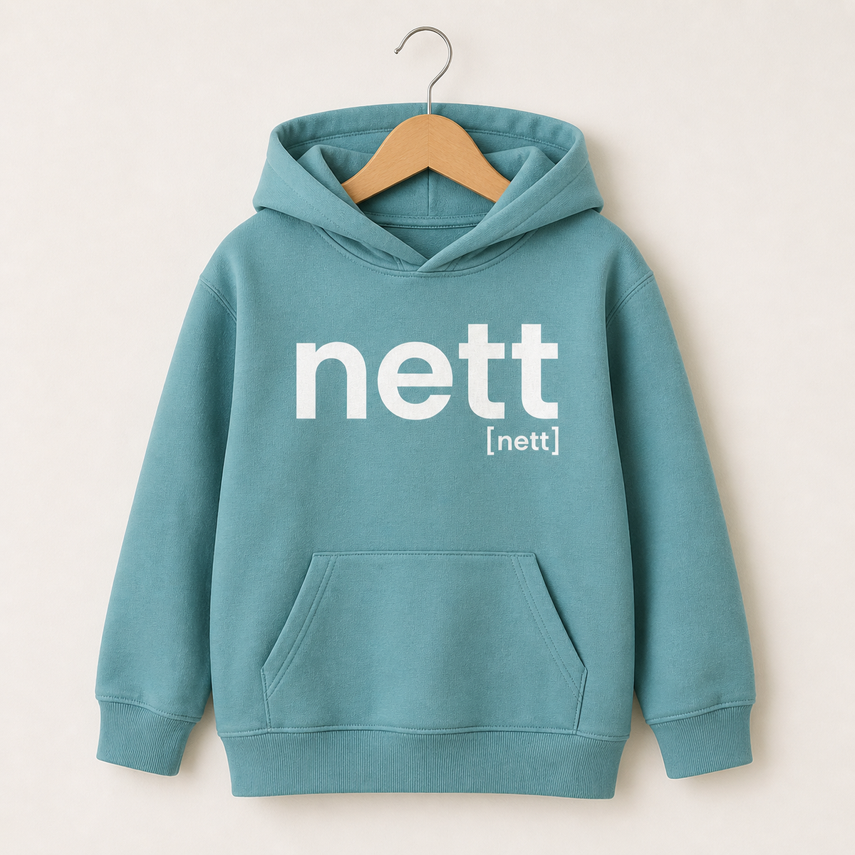 Türkisfarbener Kinder Hoodie nett von JoisPulse, flach liegend fotografiert