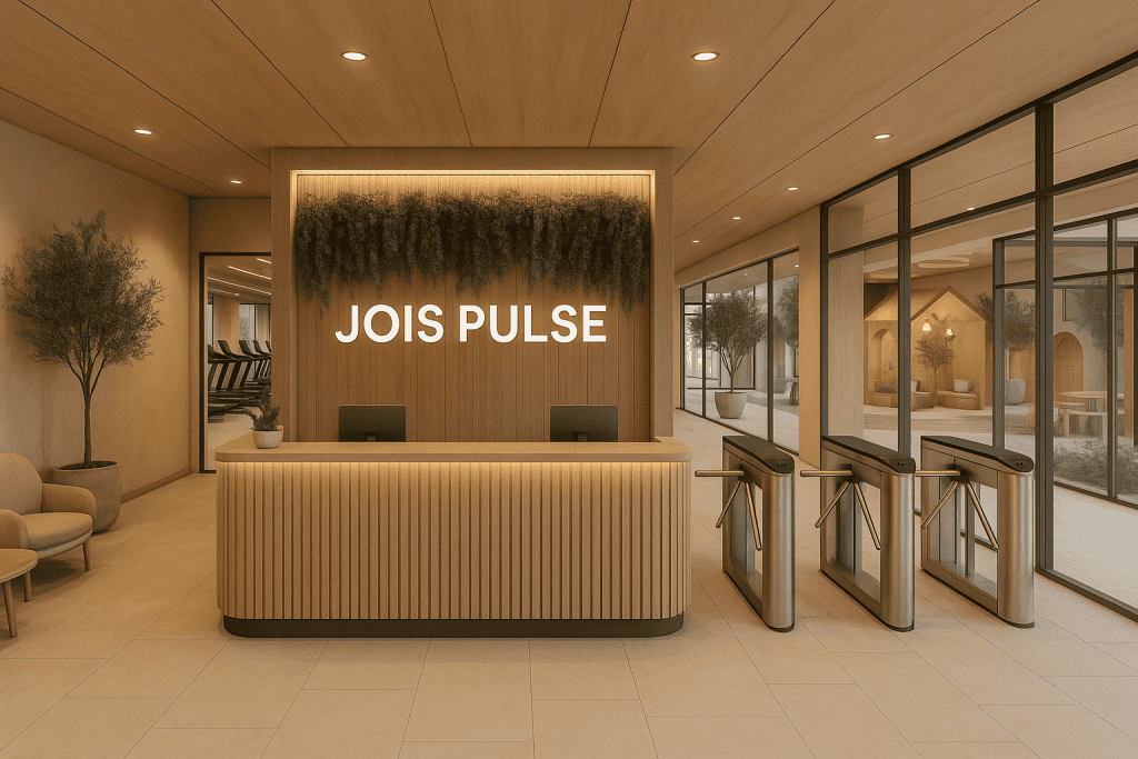 Moderner Empfangsbereich von JoisPulse – familienfreundliches Sport- und Gesundheitscenter in Berlin