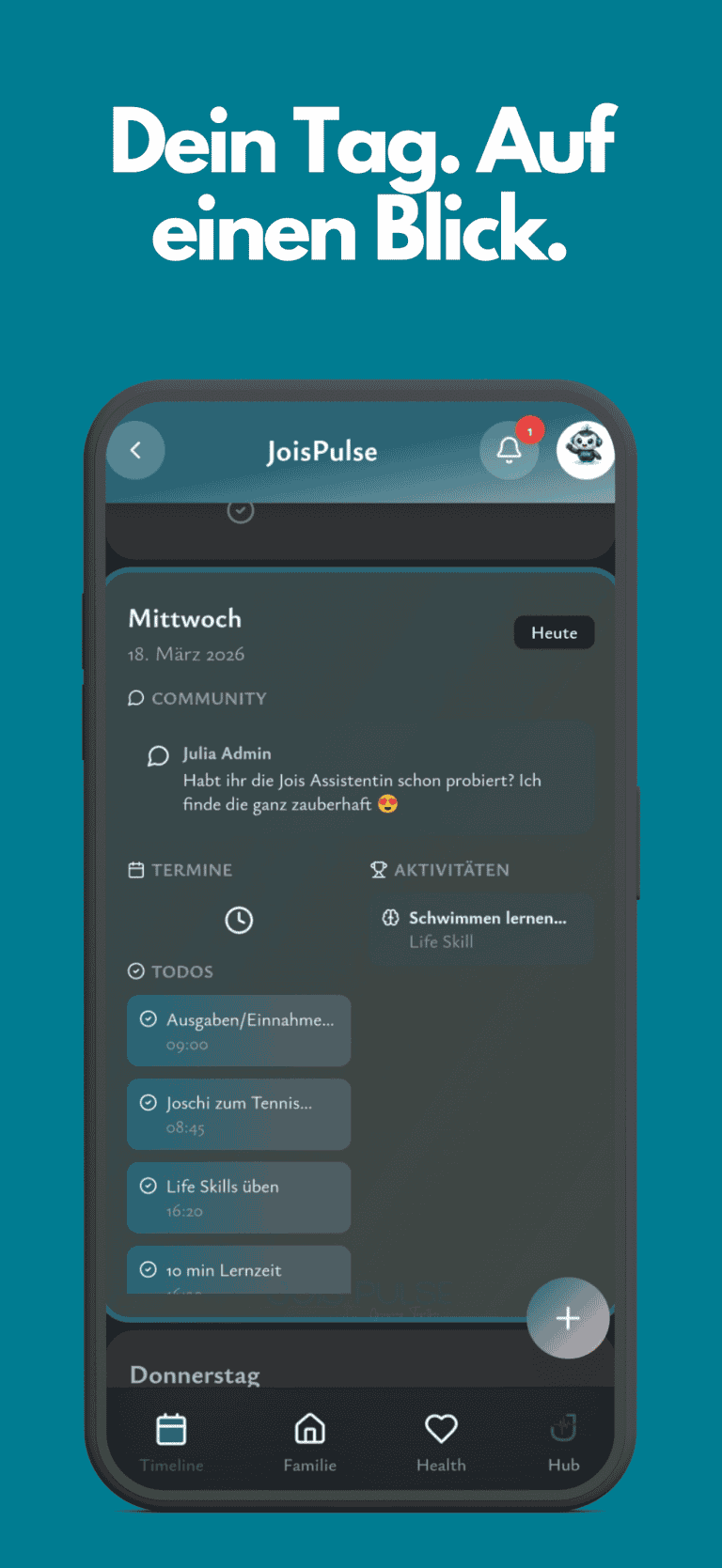 JoisPulse Familienplaner App für einfache Organisation und Kommunikation.